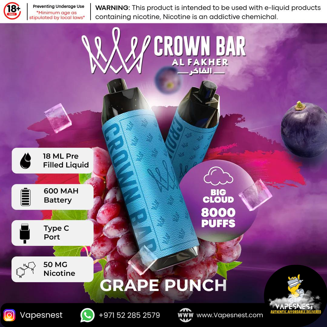 Al Fakher Crown Bar 8000 Puffs UAE: Intense Flavor, Long Lasting