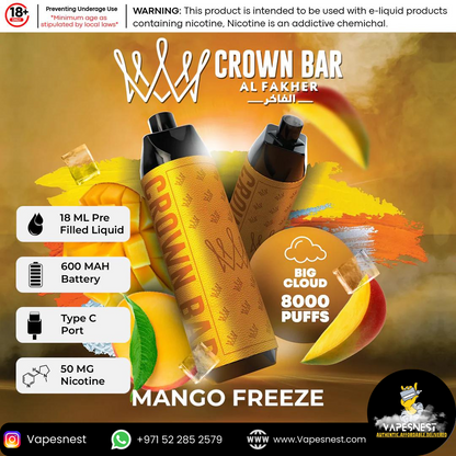 Al Fakher Crown Bar 8000 Puffs UAE: Intense Flavor, Long Lasting