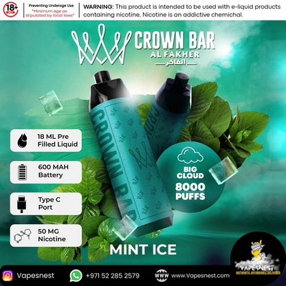 Al Fakher Crown Bar 8000 Puffs UAE: Intense Flavor, Long Lasting