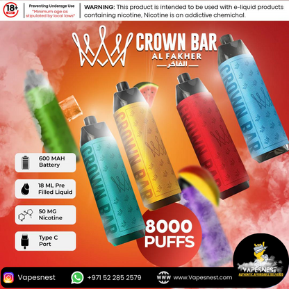 Al Fakher Crown Bar 8000 Puffs UAE: Intense Flavor, Long Lasting